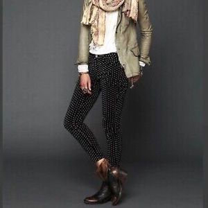 FREE PEOPLE Black Tan Polka Dot Crop Stretch Velvet Skinny Jeans 25